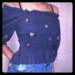 Off shoulder cute blue top